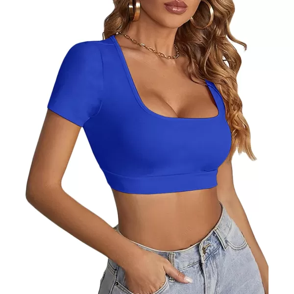 LYANER Women's Square Neck Tops Short Sleeve Crop Tops Basic Tee Slim Fit Workout Shirts