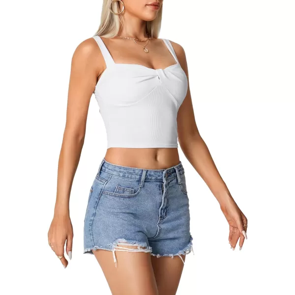 LYANER Women's Square Neck Twist Ribbed Knit Sleeveless Slim Fit Solid Crop Cami Tank Top Shirts