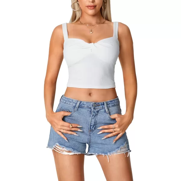 LYANER Women's Square Neck Twist Ribbed Knit Sleeveless Slim Fit Solid Crop Cami Tank Top Shirts