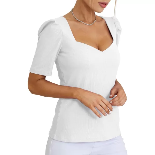 LYANER Women's Square V Neck Puff Short Sleeve Knit Summer Elegant T-Shirt Tops