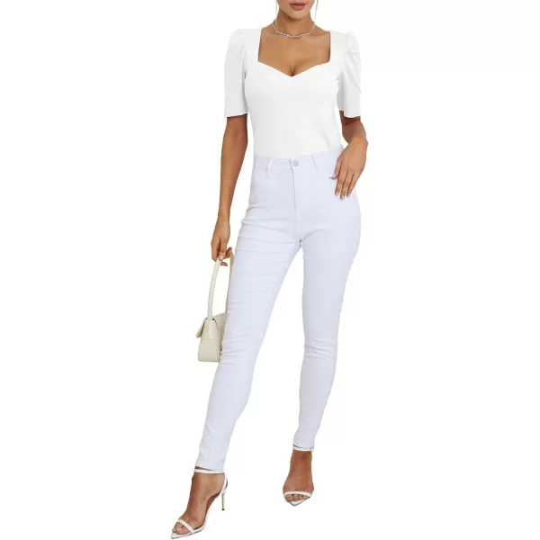 LYANER Women's Square V Neck Puff Short Sleeve Knit Summer Elegant T-Shirt Tops