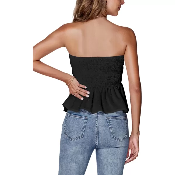 LYANER Women's Strapless Pleated Ruffle Hem Shirred Bandeau Sleeveless Tank Tube Top