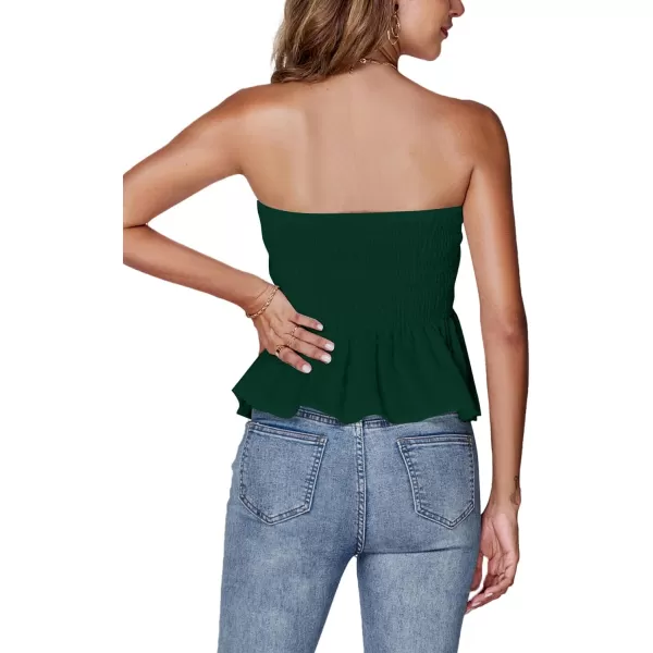 LYANER Women's Strapless Pleated Ruffle Hem Shirred Bandeau Sleeveless Tank Tube Top