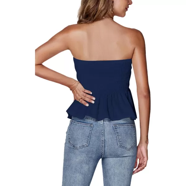 LYANER Women's Strapless Pleated Ruffle Hem Shirred Bandeau Sleeveless Tank Tube Top