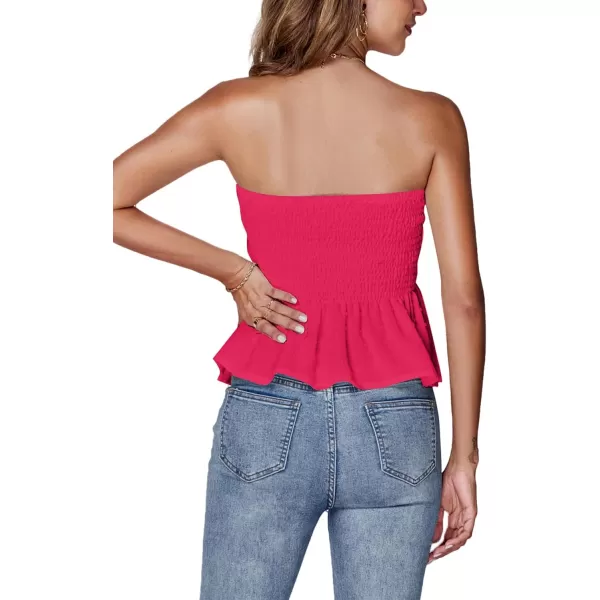 LYANER Women's Strapless Pleated Ruffle Hem Shirred Bandeau Sleeveless Tank Tube Top