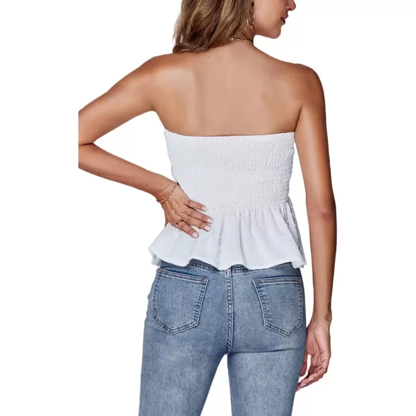 LYANER Women's Strapless Pleated Ruffle Hem Shirred Bandeau Sleeveless Tank Tube Top