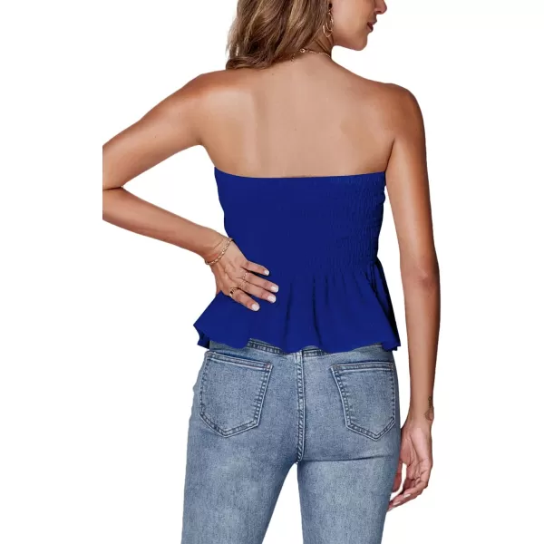 LYANER Women's Strapless Pleated Ruffle Hem Shirred Bandeau Sleeveless Tank Tube Top