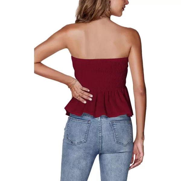 LYANER Women's Strapless Pleated Ruffle Hem Shirred Bandeau Sleeveless Tank Tube Top
