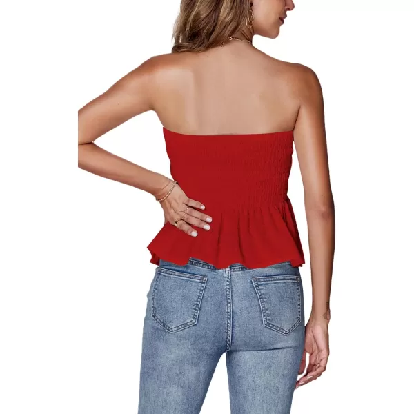 LYANER Women's Strapless Pleated Ruffle Hem Shirred Bandeau Sleeveless Tank Tube Top