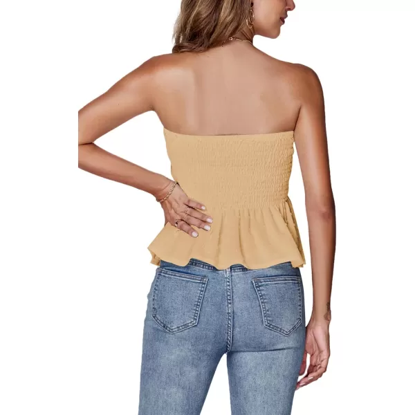 LYANER Women's Strapless Pleated Ruffle Hem Shirred Bandeau Sleeveless Tank Tube Top