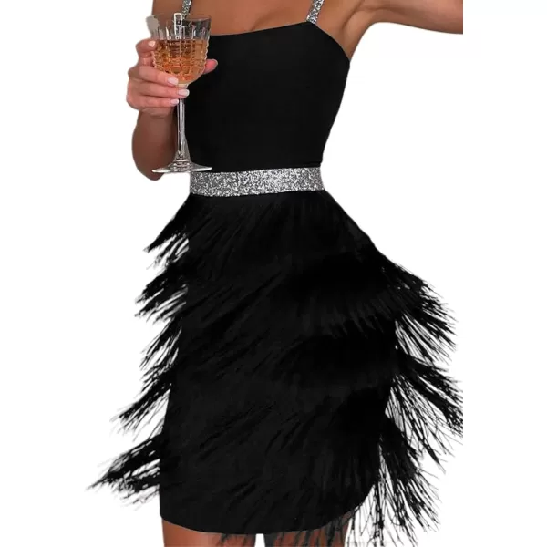 LYANER Women's Strappy Layered Fringe Cami Midi Dress Sleeveless Tassels Flapper Dresses