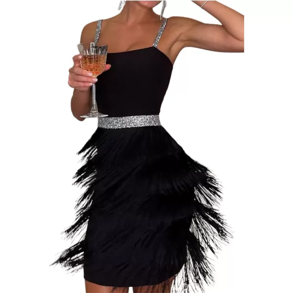 LYANER Women's Strappy Layered Fringe Cami Midi Dress Sleeveless Tassels Flapper Dresses