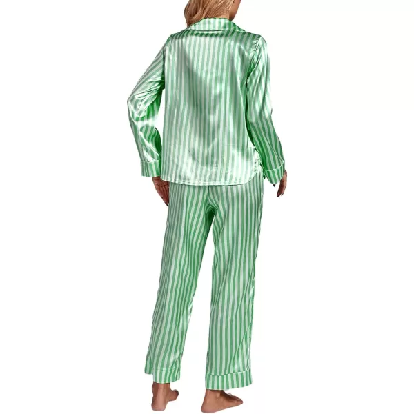 LYANER Women's Striped Satin Silky Pajamas Set Cami Long Sleeve Shirt With Pants 3Pcs Lounge Sleepwear