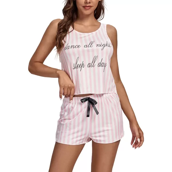 LYANER Women's Striped Short Pajama Set Tank Top and Shorts Sleepwear Loungewear Pjs Set