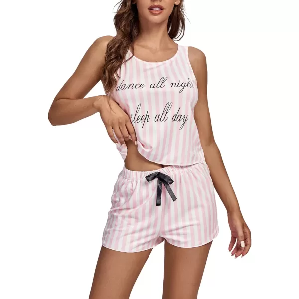 LYANER Women's Striped Short Pajama Set Tank Top and Shorts Sleepwear Loungewear Pjs Set
