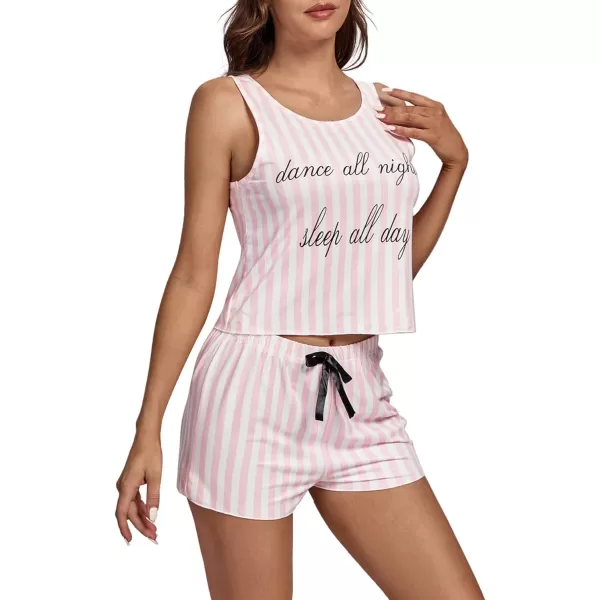 LYANER Women's Striped Short Pajama Set Tank Top and Shorts Sleepwear Loungewear Pjs Set