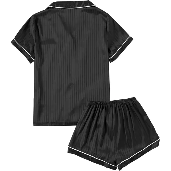 LYANER Women's Striped Silky Satin Pajamas Short Sleeve Top with Shorts Sleepwear PJ Set