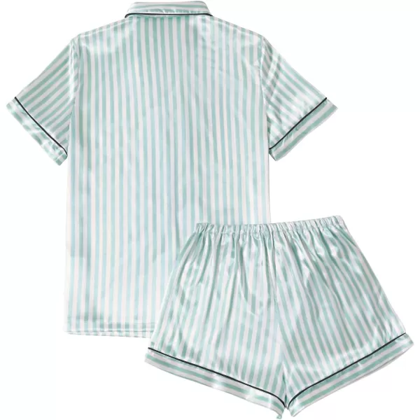LYANER Women's Striped Silky Satin Pajamas Short Sleeve Top with Shorts Sleepwear PJ Set