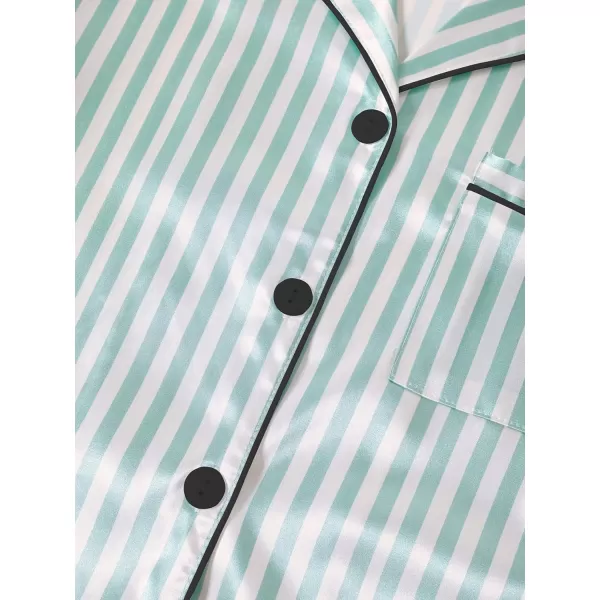 LYANER Women's Striped Silky Satin Pajamas Short Sleeve Top with Shorts Sleepwear PJ Set