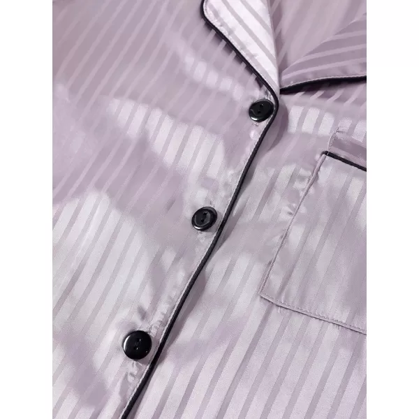 LYANER Women's Striped Silky Satin Pajamas Short Sleeve Top with Shorts Sleepwear PJ Set