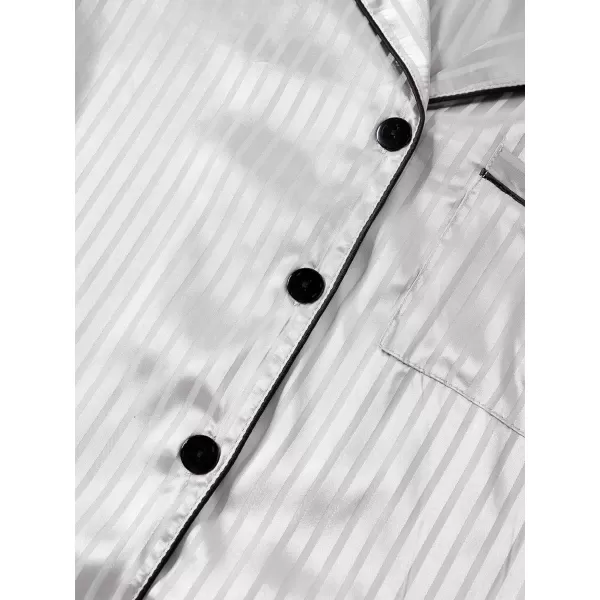 LYANER Women's Striped Silky Satin Pajamas Short Sleeve Top with Shorts Sleepwear PJ Set
