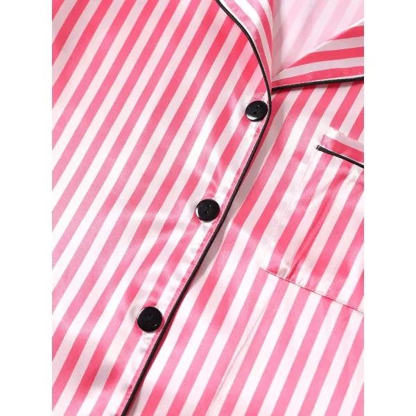 LYANER Women's Striped Silky Satin Pajamas Short Sleeve Top with Shorts Sleepwear PJ Set