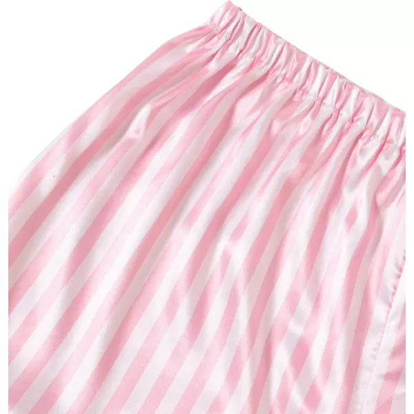 LYANER Women's Striped Silky Satin Pajamas Short Sleeve Top with Shorts Sleepwear PJ Set