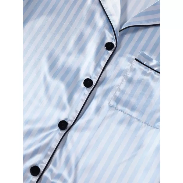 LYANER Women's Striped Silky Satin Pajamas Short Sleeve Top with Shorts Sleepwear PJ Set