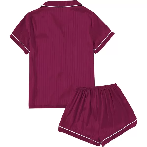 LYANER Women's Striped Silky Satin Pajamas Short Sleeve Top with Shorts Sleepwear PJ Set