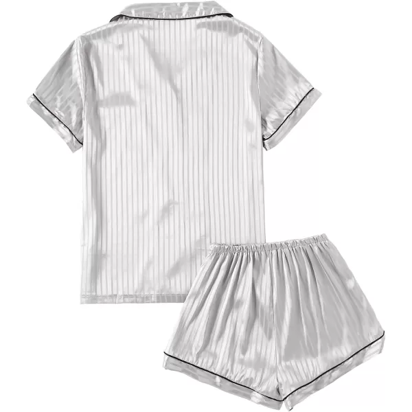 LYANER Women's Striped Silky Satin Pajamas Short Sleeve Top with Shorts Sleepwear PJ Set