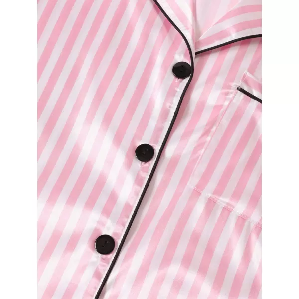LYANER Women's Striped Silky Satin Pajamas Short Sleeve Top with Shorts Sleepwear PJ Set