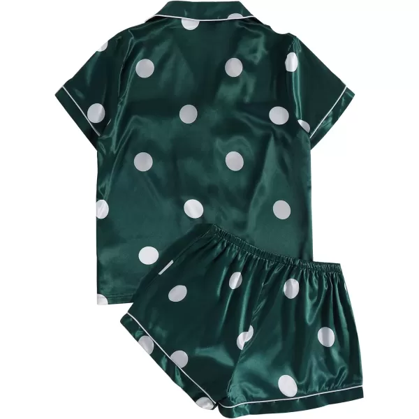 LYANER Women's Striped Silky Satin Pajamas Short Sleeve Top with Shorts Sleepwear PJ Set