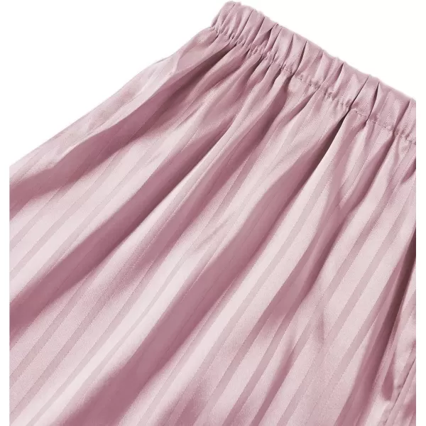 LYANER Women's Striped Silky Satin Pajamas Short Sleeve Top with Shorts Sleepwear PJ Set