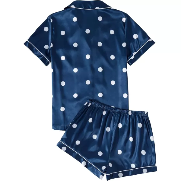 LYANER Women's Striped Silky Satin Pajamas Short Sleeve Top with Shorts Sleepwear PJ Set