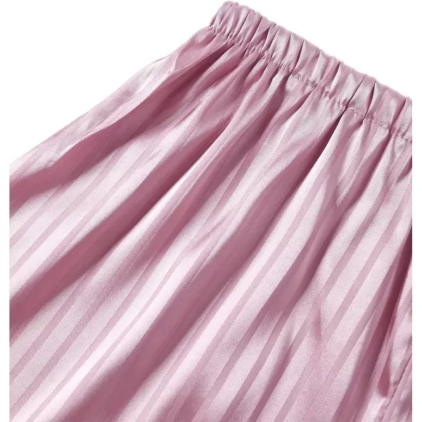LYANER Women's Striped Silky Satin Pajamas Short Sleeve Top with Shorts Sleepwear PJ Set