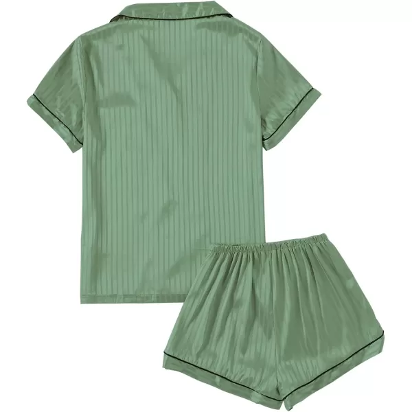 LYANER Women's Striped Silky Satin Pajamas Short Sleeve Top with Shorts Sleepwear PJ Set