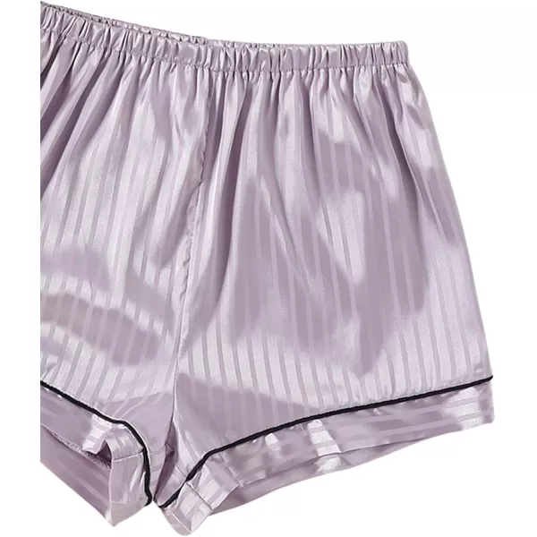 LYANER Women's Striped Silky Satin Pajamas Short Sleeve Top with Shorts Sleepwear PJ Set
