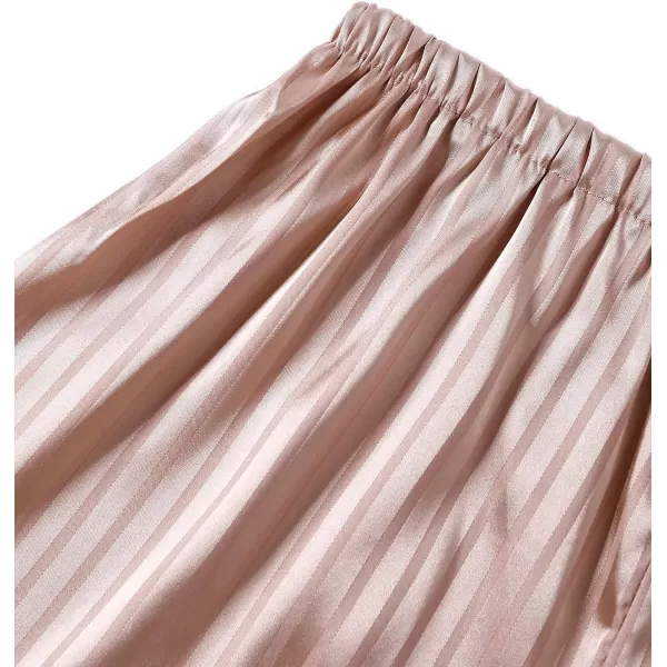 LYANER Women's Striped Silky Satin Pajamas Short Sleeve Top with Shorts Sleepwear PJ Set