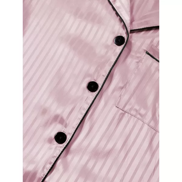 LYANER Women's Striped Silky Satin Pajamas Short Sleeve Top with Shorts Sleepwear PJ Set