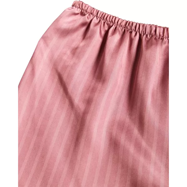 LYANER Women's Striped Silky Satin Short Sleeve Button Down Notch Collar Sleepwear PJ Set