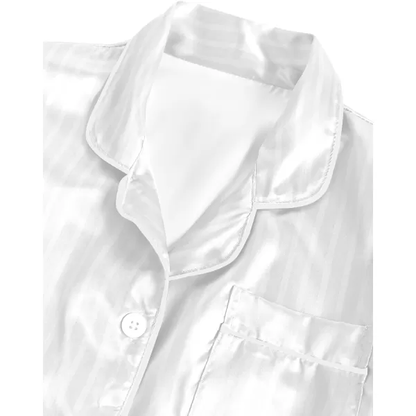 LYANER Women's Striped Silky Satin Short Sleeve Button Down Notch Collar Sleepwear PJ Set