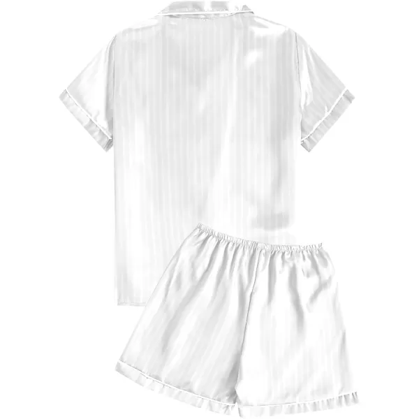 LYANER Women's Striped Silky Satin Short Sleeve Button Down Notch Collar Sleepwear PJ Set