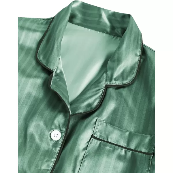 LYANER Women's Striped Silky Satin Short Sleeve Button Down Notch Collar Sleepwear PJ Set