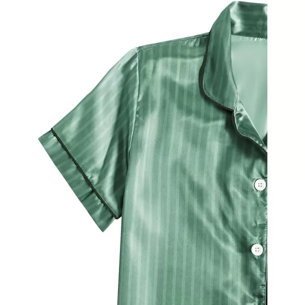 LYANER Women's Striped Silky Satin Short Sleeve Button Down Notch Collar Sleepwear PJ Set
