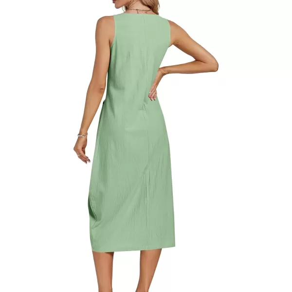 LYANER Women's Summer Casual Sleeveless Strap Buttons Down Midi Dress with Pockets