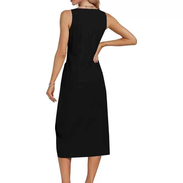 LYANER Women's Summer Casual Sleeveless Strap Buttons Down Midi Dress with Pockets