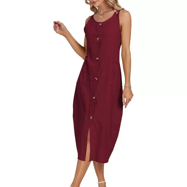 LYANER Women's Summer Casual Sleeveless Strap Buttons Down Midi Dress with Pockets