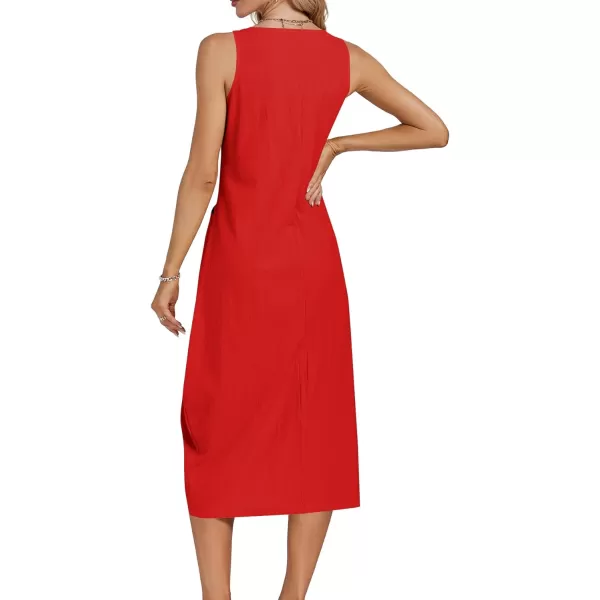 LYANER Women's Summer Casual Sleeveless Strap Buttons Down Midi Dress with Pockets