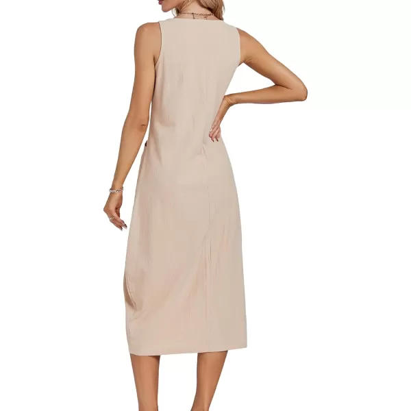 LYANER Women's Summer Casual Sleeveless Strap Buttons Down Midi Dress with Pockets