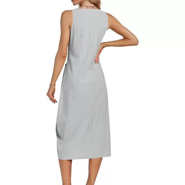 LYANER Women's Summer Casual Sleeveless Strap Buttons Down Midi Dress with Pockets